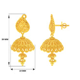 22K Gold Filigree Floral Inlay Teardrop Jhumka Earrings